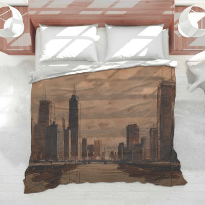 Sepia Cityscape Sketch Comforter