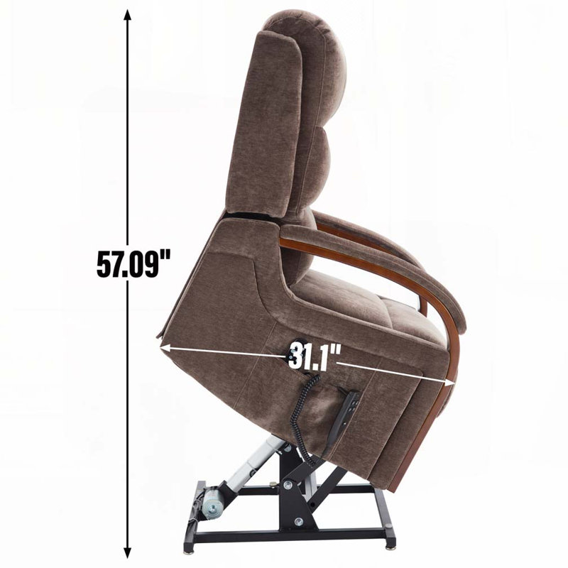 Power Lift Recliner Chair with Solid Wood Armrests, Heat Massage and Heavy Duty Motion Mechanism, Brown