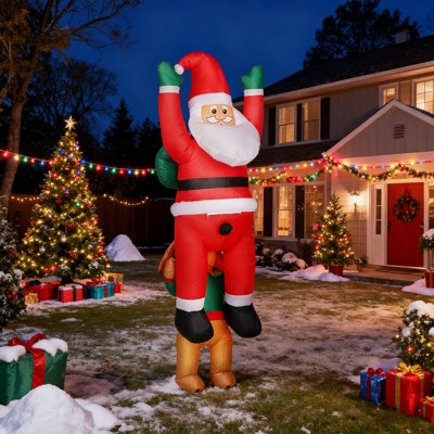 7FT Hanging Christmas Inflatable Santa with Dog, Christmas Blow Up Decoration with Built-in LED Lights for Garden