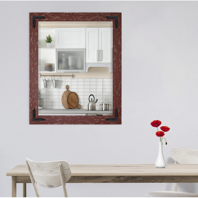 Tuohy Solid Wood Flat Wall Mirror, 37"  x 33" , Brick Red