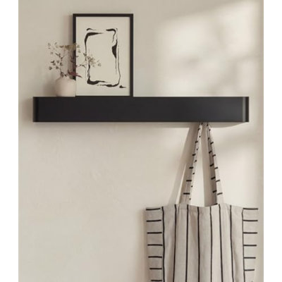 Portemanteau mural avec tablette «Tone» | Portemanteaux moderne avec crochets cachés et rangement | Porte-chapeau avec tablette en métal | Organisateur de sac à main mural | Noir