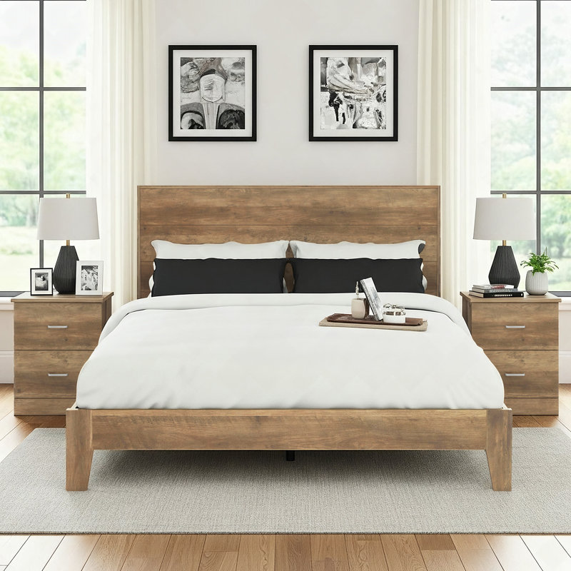Allyannah 3 Pieces Bedroom Set, Queen, Knotty Oak