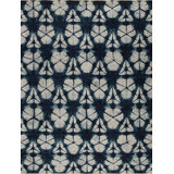 Shibori Hand Knotted Wool Area Rug in Ivory/Blue