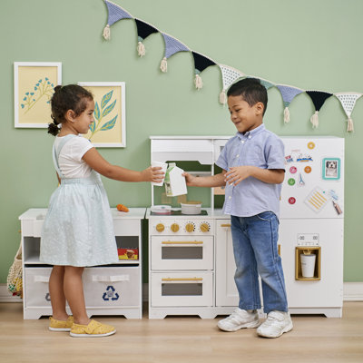 Teamson Kids Little Chef Atlanta Modular Wooden Pretend Play Kitchen +17 Accessories & Interactive Toy Appliances