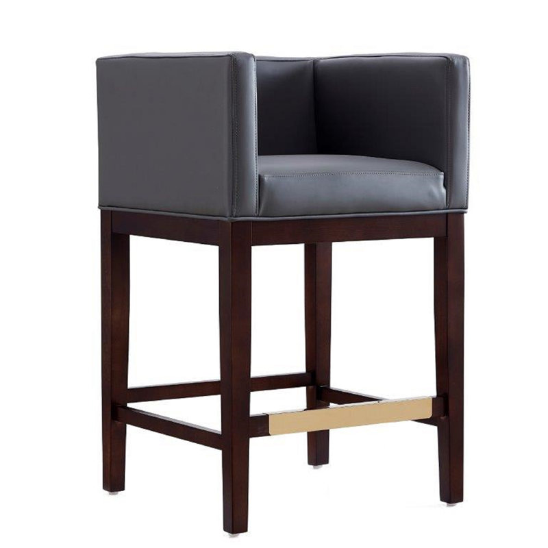 Kingsley Mid-Century Modern Vegan Leather Upholstered Beech Wood Counter Stool in Gray, Counter Stool (26" Seat Height)