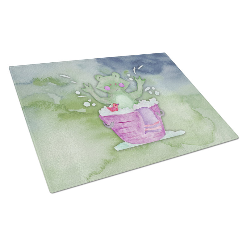 Caroline's Treasures Tempered Glass Frog Bathing Watercolor Cutting Board