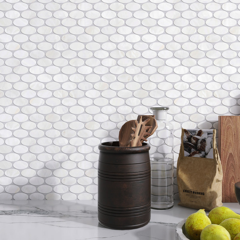 Carreau de mosaïque ovale en coquillage 11,75 "x 11,75" en nacre de nacre 