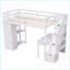 Lit mezzanine simple en pin avec bureau, tiroirs de rangement et amp; Escaliers - Blanc-1102863900