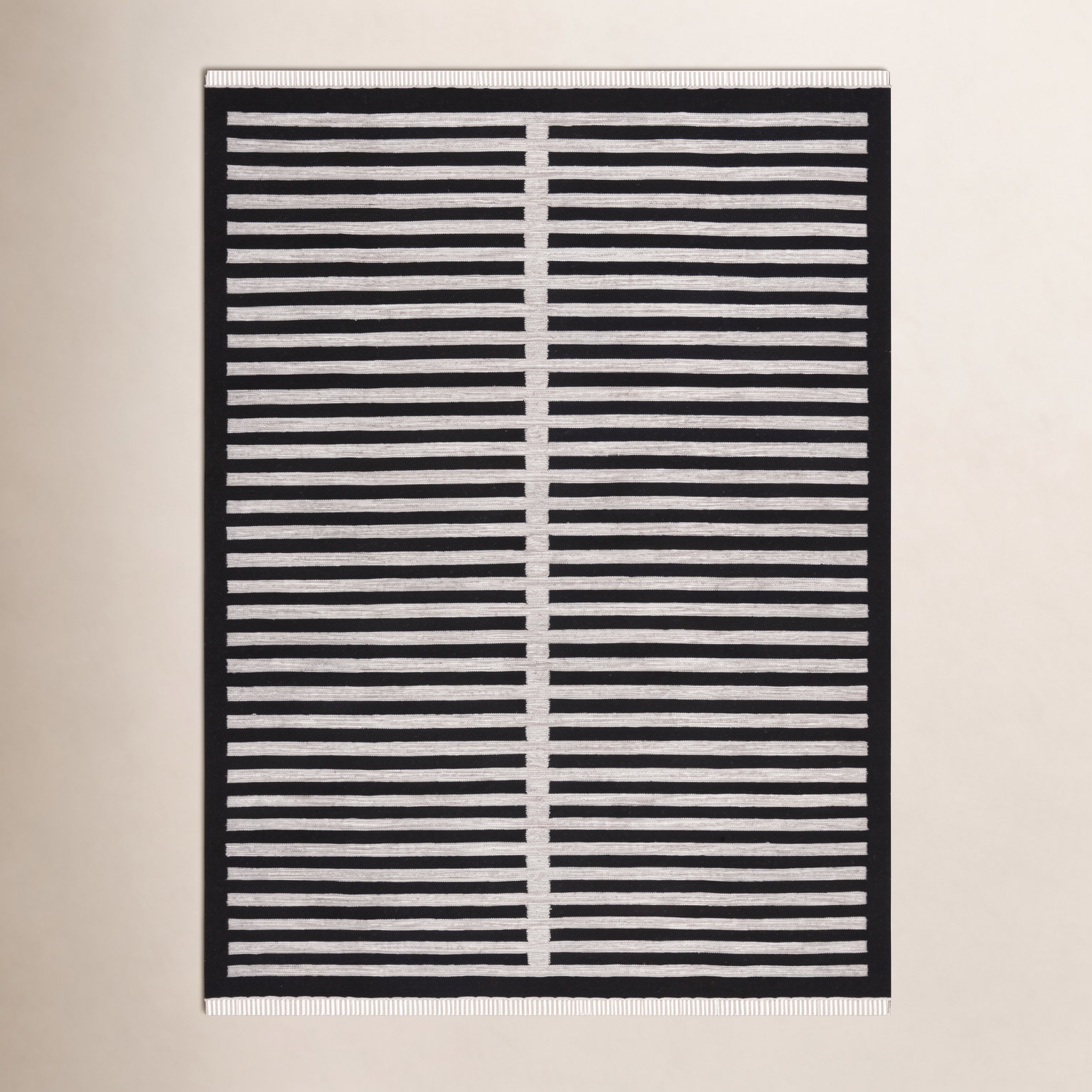 Del Norte Beige Black Flatweave Striped Rug, Rectangle 5' x 8'