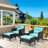 5 Pieces Rattan Wicker Lounge Chair Outdoor Patio Conversation Set With 2 Cushioned Chairs, 2 Ottomans And Tempered Glass Top Coffee Table, Brown/Blue-958633009-958633010