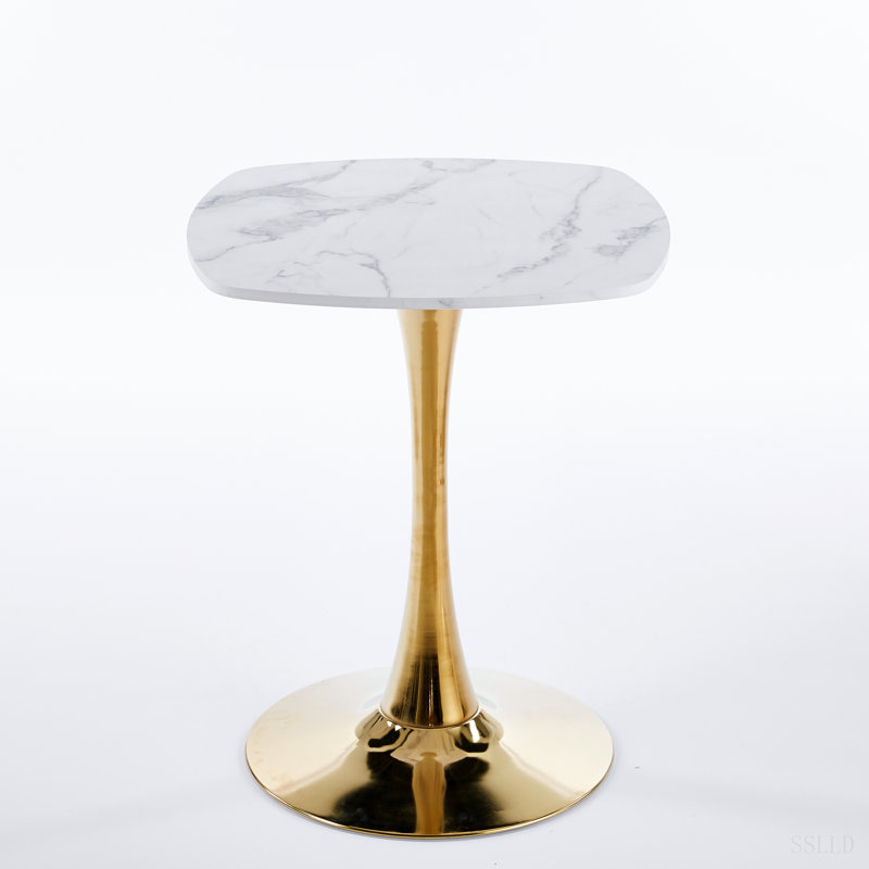 Table de salle à manger carrée Tulip, H 28,93 po x l 23,62 po x P 23,62 po, Blanc / doré