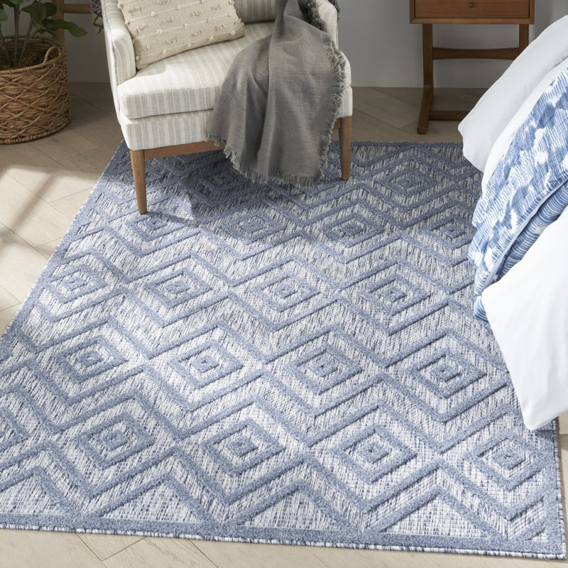 Tapis intérieur / extérieur bleu argyle 5 pi x 7 pi
