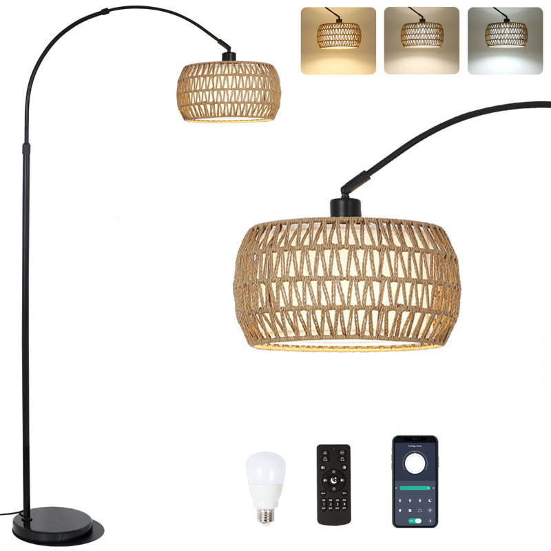 Lampe sur pied à arc avec télécommande et ampoule à intensité variable, Noir