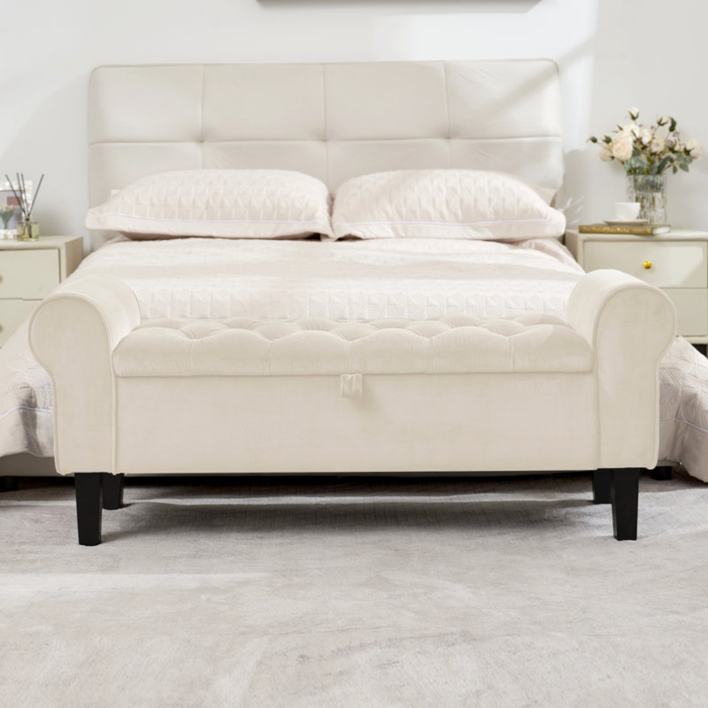Jillia Velvet Upholstered Storage Bench, Beige