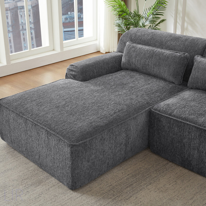 Chenille Boneless L-Shape Luxury Sectional Oversized Sofa, Minimalist Design, Comfy Sleeper Couch For Living Room, Apartment & Reception Spaces, No Assembly Required