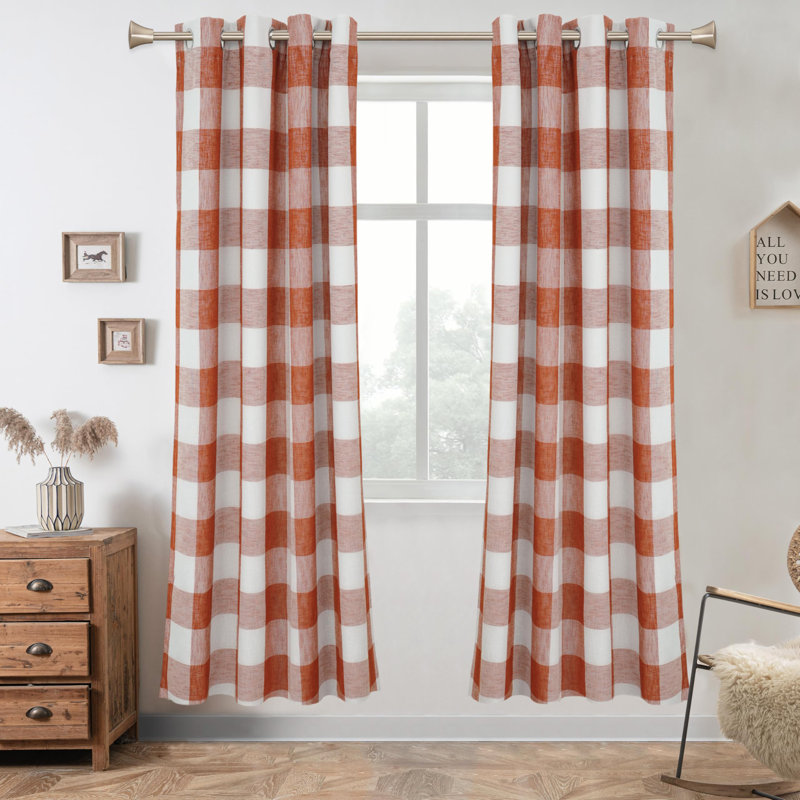 Adamantini Plaid Blackout Thermal Grommet Curtain Panels, Burnt Orange, 52" W x 72" L