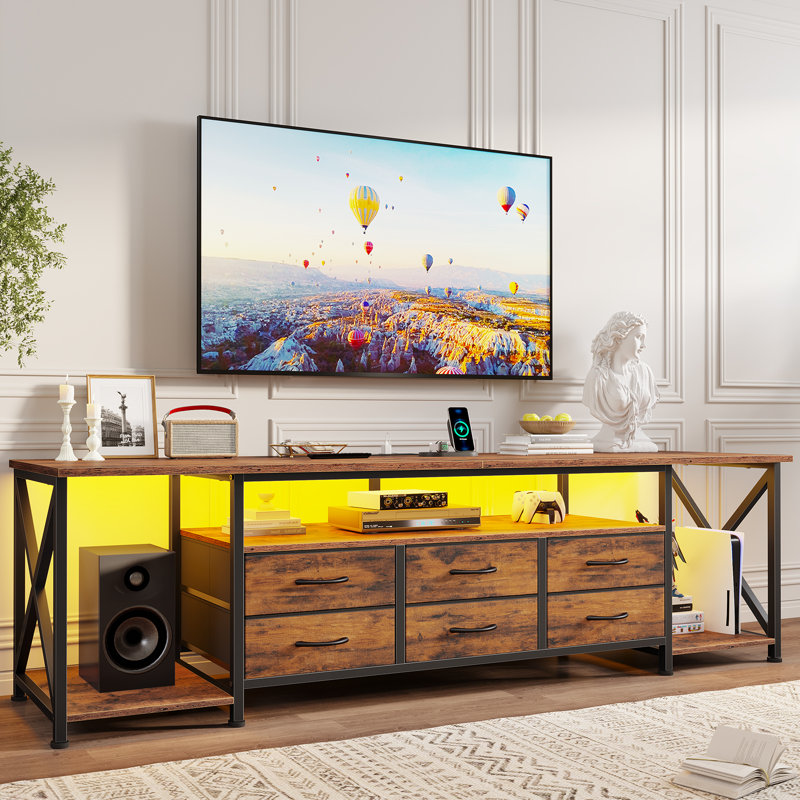 Tv Stand For Up To 80 Inch Tv With 6 Drawers And Charging Station, Black