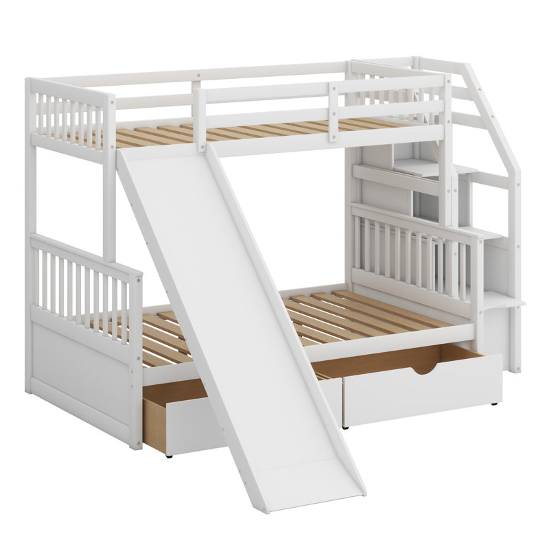 Bunk Bed With Drawers,Storage And Slide, White