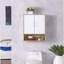 Armoire murale de salle de bain avec double porte, tablette inférieure, portes à motifs ondulées, tablette intérieure réglable, installation facile, bois blanc et naturel