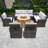 8-Person Outdoor Brown Seating Set With Round Firepit Table