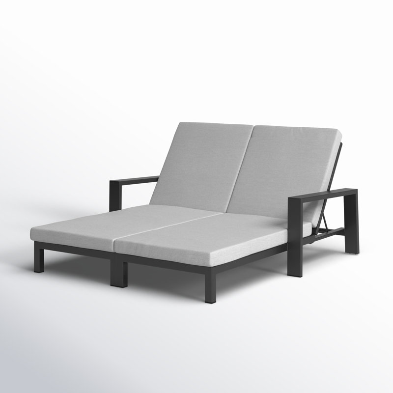 Hoyt Outdoor Metal Double Chaise Lounge, Slate Black , Gray