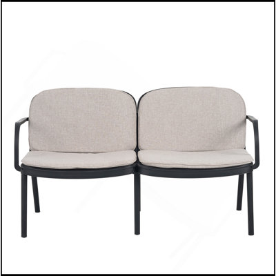 Luna Outdoor Patio PP Loveseat, Black Frame With Beige Cushion