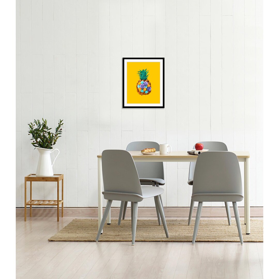 Gerahmtes Poster Ananas mit Blumen