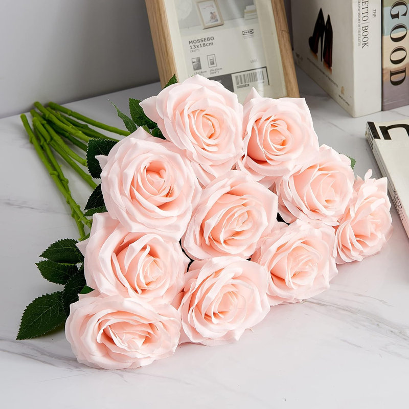 Rose artificiel 10 pièces Bouquet de fleurs ouvertes Faux roses pour arrangement de mariage, Rose