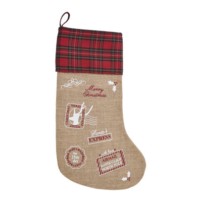 Higher Glory Burlap Natural Jute Plaid Airmail Stocking 12x20