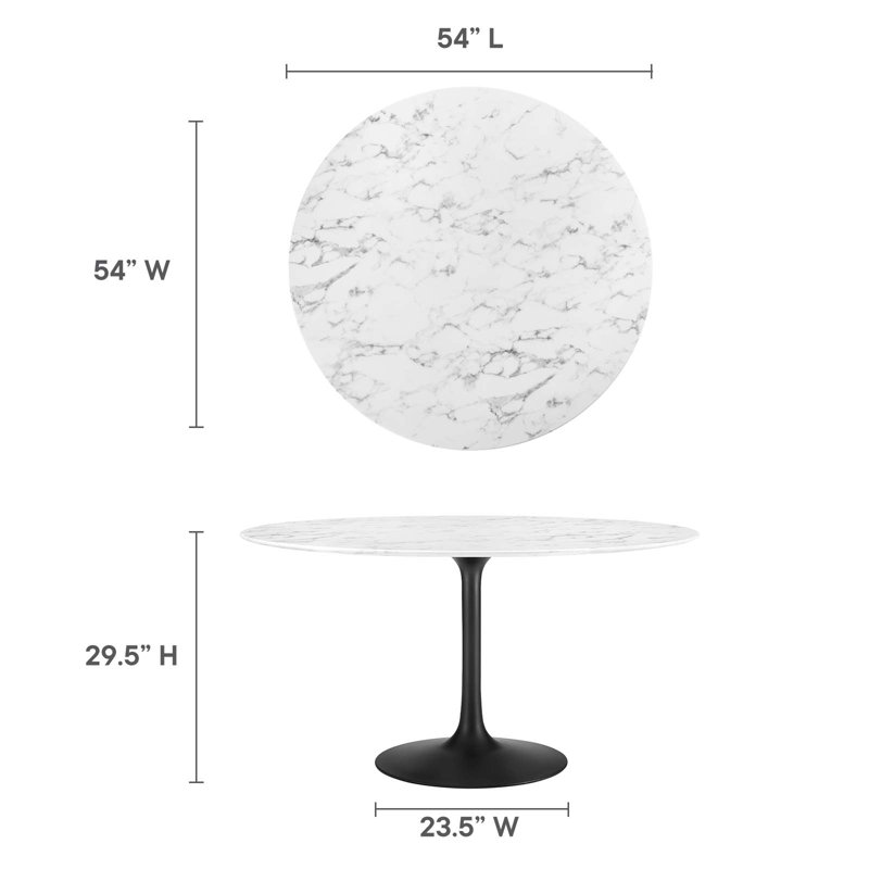 Mid-Century Modern 54" Round Marble & Wood Dining Table in Black/White