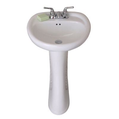 Prestige 33.25" Tall White Vitreous China Oval Pedestal Bathroom Sink with Overflow
