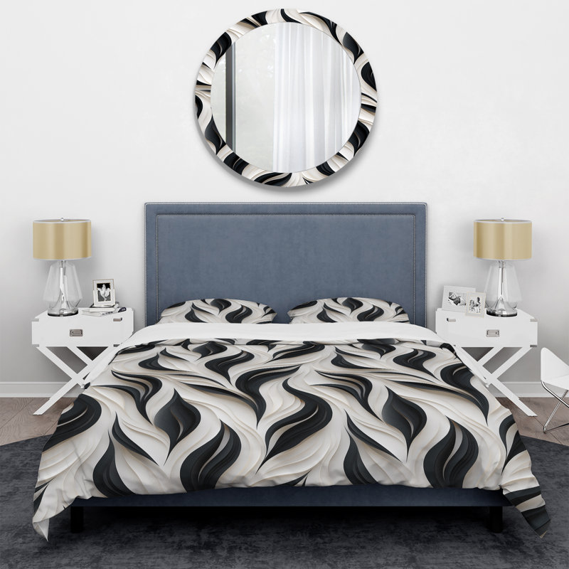 Ensemble de housse de couette abstrait, literie à motif minimaliste noir et blanc