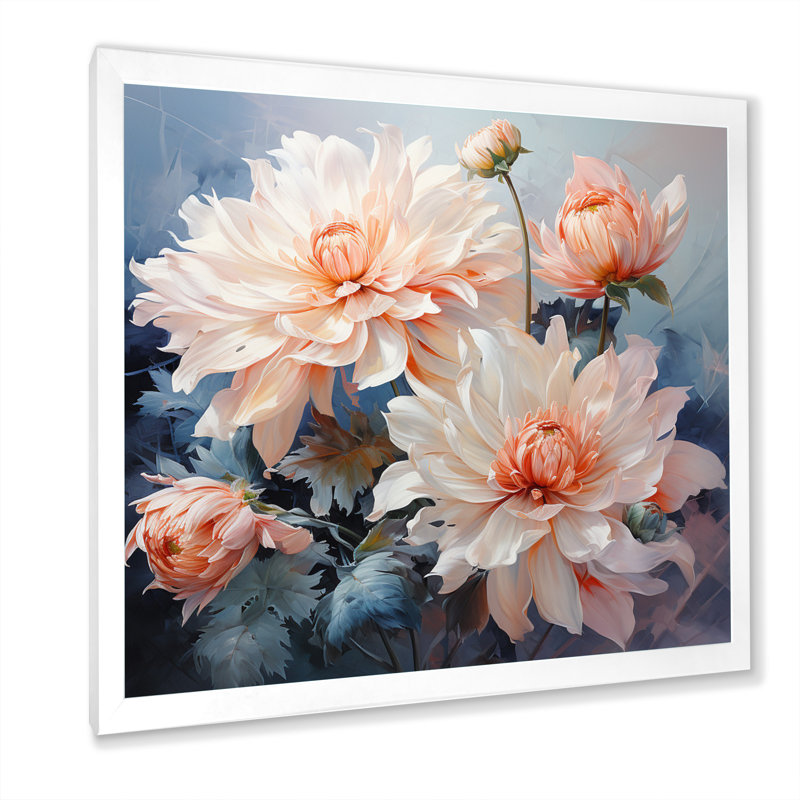 Impression romantique «I Peach Chrysanthemums Peach», H 16 po x l 16 po x P 1 po, Cadre photo blanc