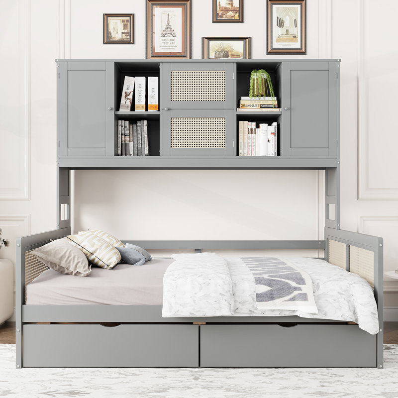 Wooden Daybed With All-in-One Cabinet and Shelf, White, Twin