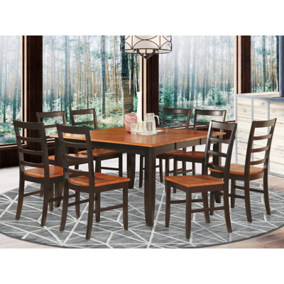 9 Piece Dining Room Table Set Includes a Square Kitchen Table with Butterfly Leaf and 8 Dining Chairs, Black & Cherry
