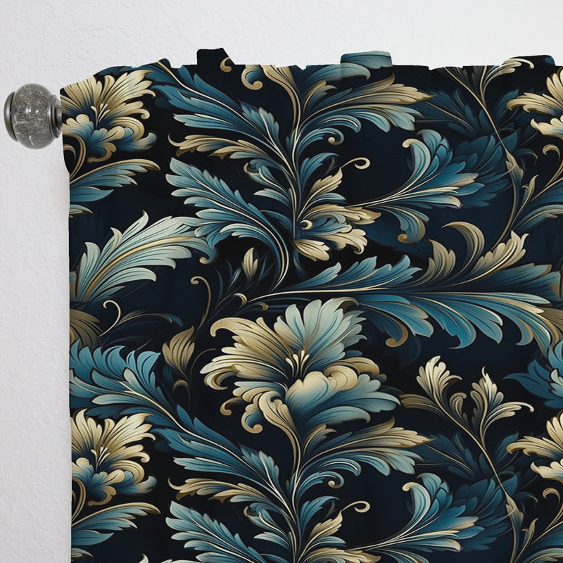 Gold And Blue Luxury Damask Serenade III - Damask Curtain - Velvet Room Darkening - 1 Panel, 52" W x 95" L