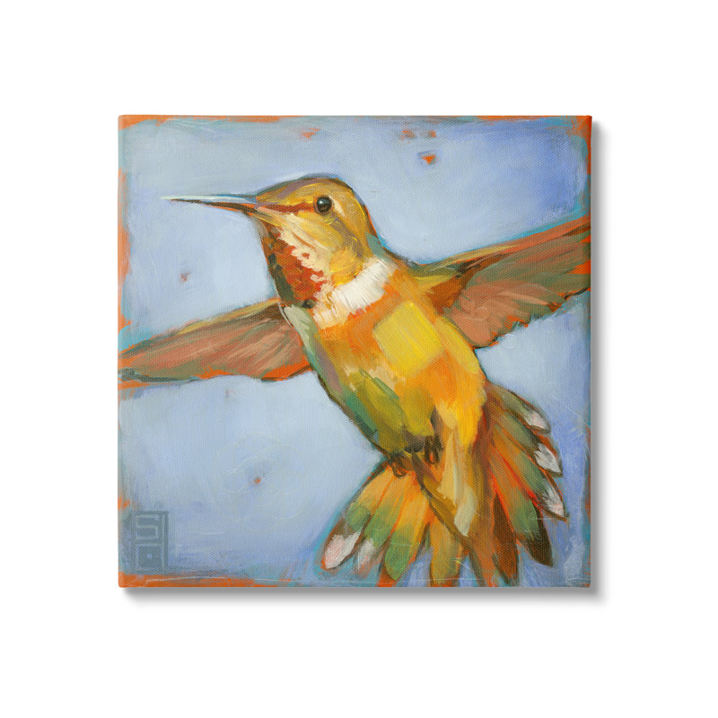 Colibri sur fond bleu par Stacy Daguiar, H 30 po x l 30 po x P 1,5 po