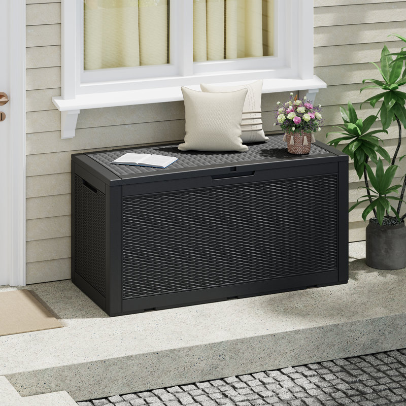 Water Resistant Resin Lockable Deck Box, Black, 24.4" H x 47.8" W x 21.3" D