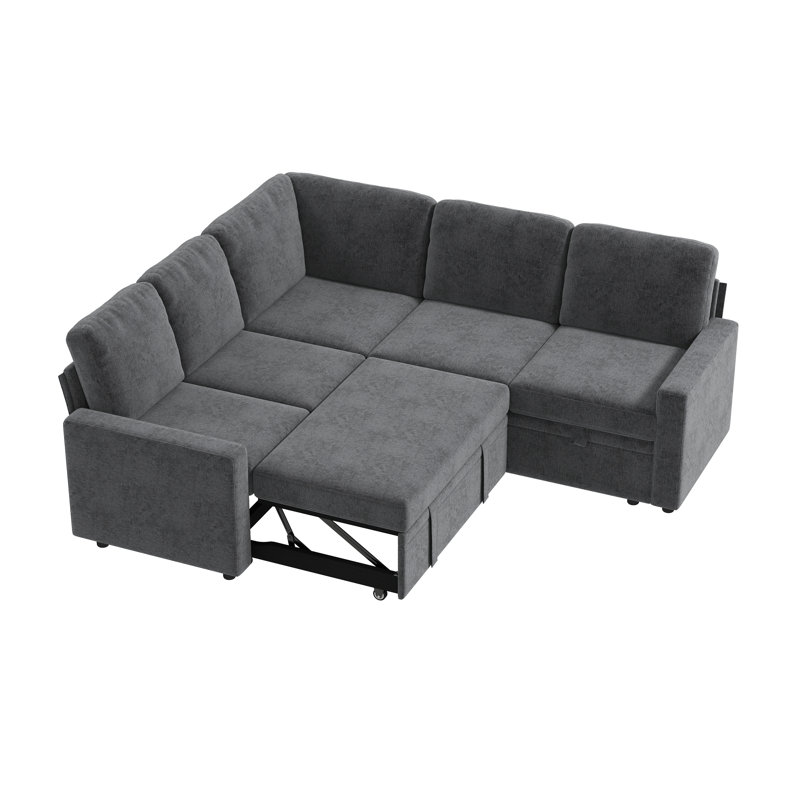 Canapé-lit modulaire en U en chenille de 81 po (avec lit escamotable) de 81 pouces (avec rangement), Gris chenille