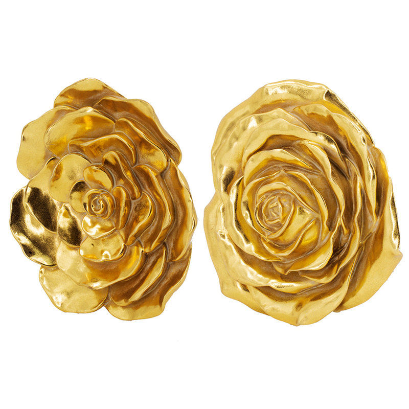 Set Of 2 Rose Hanging Wall Accents, Gold