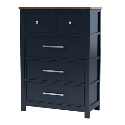 Commode Tela, 5 tiroirs, poignées en métal, bois de pin massif bleu
