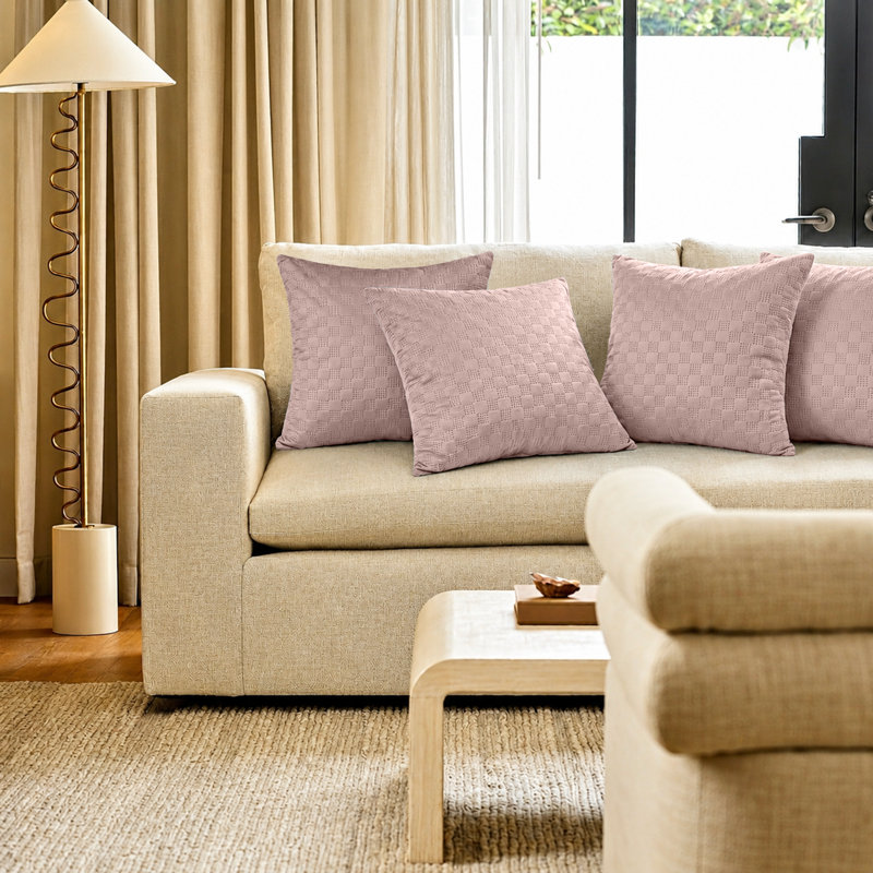 Luxury Check Velvet Cushion Covers Set Of 4 Soft Throw cases , Pink