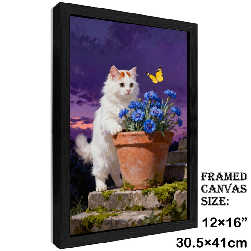 Art mural rétro noir avec chat et papillon, impressions de style rétro, H 17 po x l 13 po