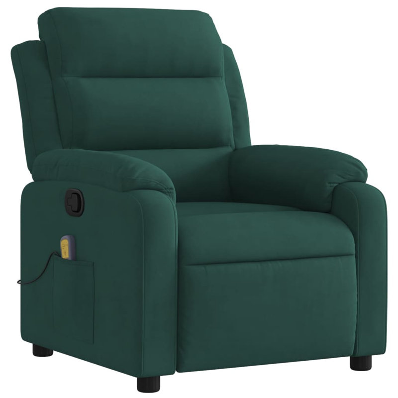 Fauteuil vidaXL inclinable de massage avec massage par vibration à 6 points, bascule et velours réglable, Velours vert foncé