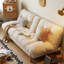 Canapé-lit causeuse en similicuir beige-129743338