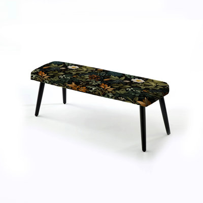 Rustic Wilderness Cottage Charm - Floral Upholstered Black Bench by Design Art