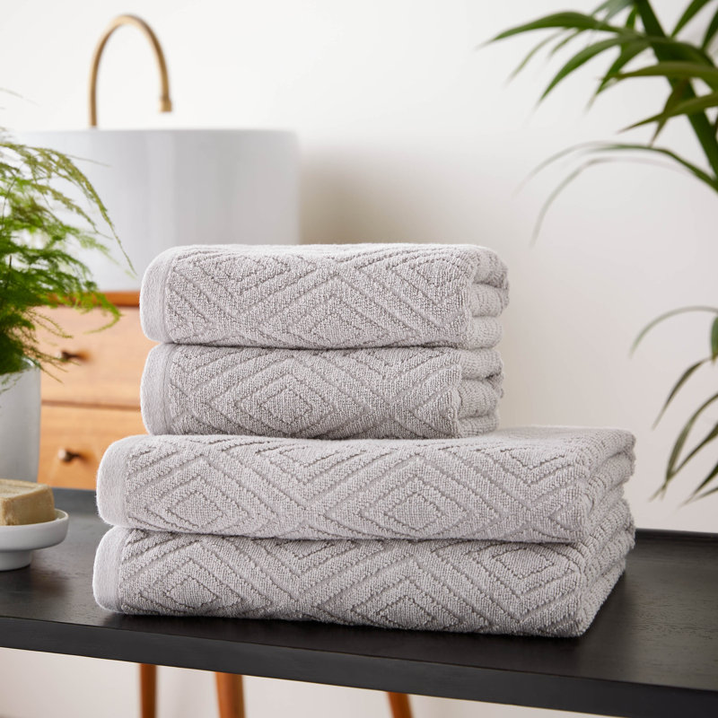 Diamond Geo Sculpted Cotton Towel 4 Piece Bale, Grey