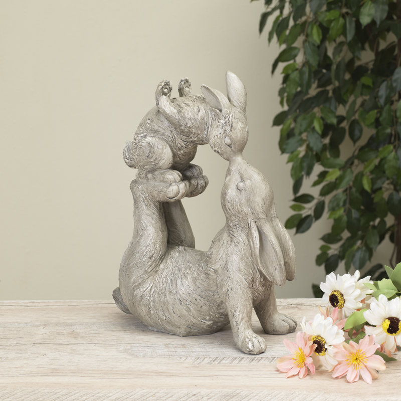 14.5 Inch Resin Adorable Kissing Bunnies Figurine