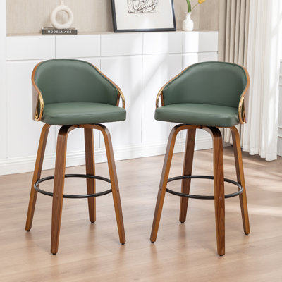 Ensemble de 2 tabourets de bar pivotants avec revêtement en polyuréthane et pieds en bois Mahtab