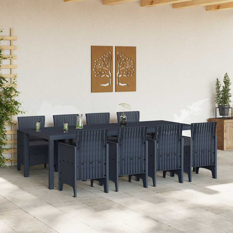 Ensemble de salle à manger de jardin 9 pièces vidaXL en polypropylène anthracite, Anthracite, 8
